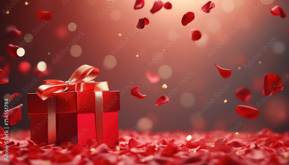 Red gift box with ribbon, valentine's day concept