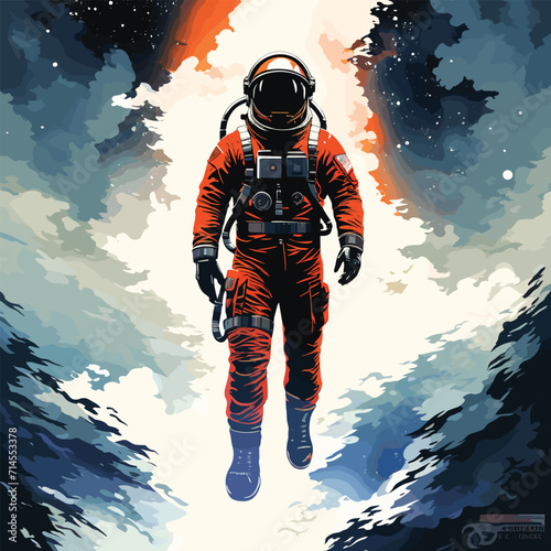 Astronaut in a space suit is flying in space next to planets and stars. AI Generated