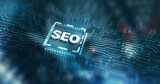 The inscription on processor icons SEO. Business concept 2024