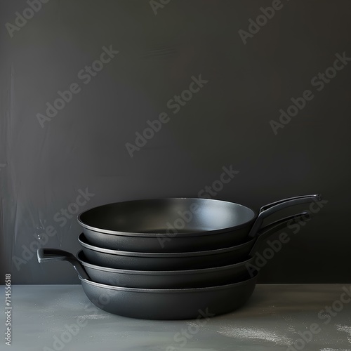 Stacked Black Pans With handle