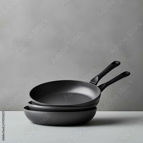 Stacked Black Pans With handle