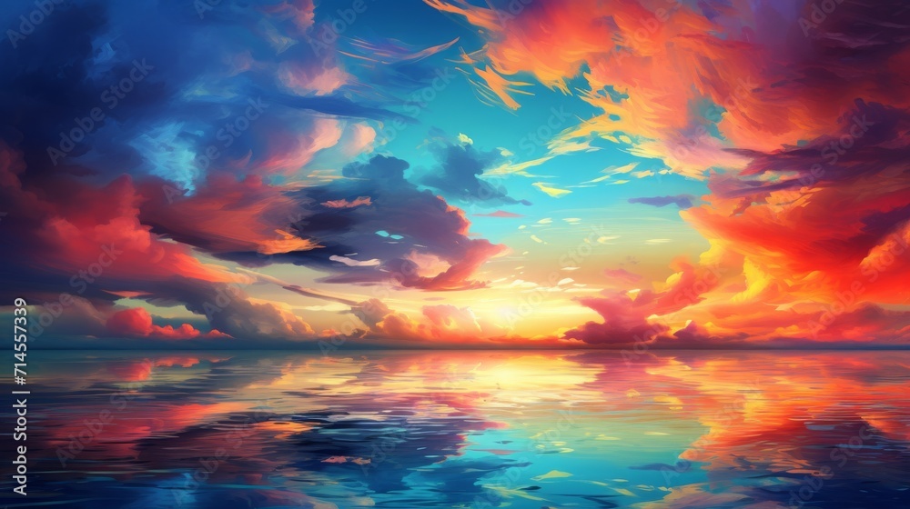 Obraz premium Abstract vivid sky at sunset, copy space, 16:9
