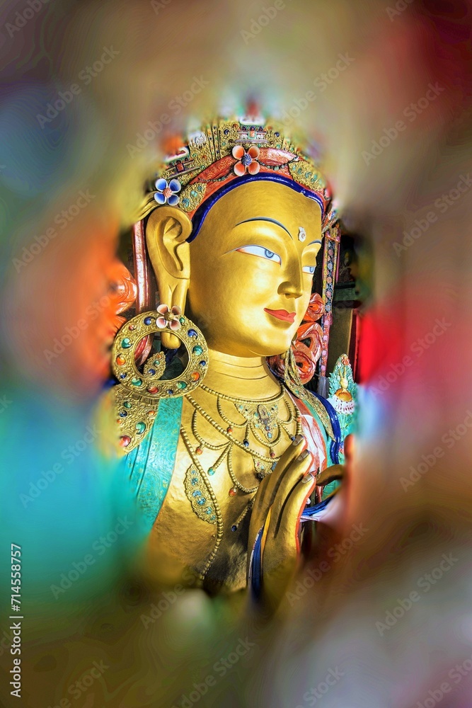 Maitreya Bodhisattva Buddha statue, Thiksey Buddhist Monastery, Leh, Ladakh, Kashmir, India, Asia