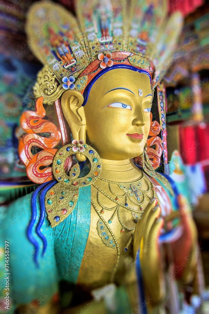 Maitreya Bodhisattva Buddha statue, Thiksey Buddhist Monastery, Leh, Ladakh, Kashmir, India, Asia Maitreya Bodhisattva Buddha statue, Thiksey Buddhist Monastery, Leh, Ladakh, Kashmir, India, Asia