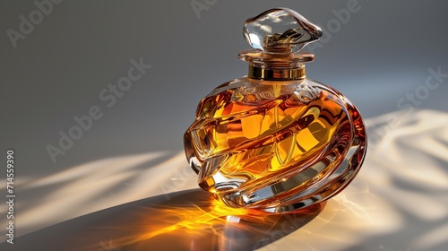 elegance perfume glass bottle with sunlight and shadow.