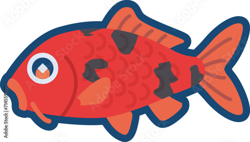 かわいいニシキゴイ（赤べっ甲）のイラスト