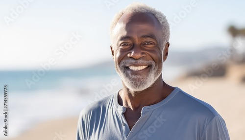 Portrait of an elderly black man on the background of the beach