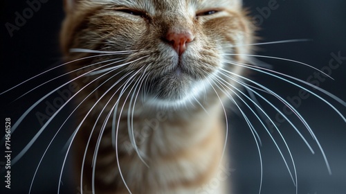A cat's whiskers close-up, photographed from a front angle, highlighting the intricate details and sensory marvel of these facial features that contribute to a cat's graceful movements. photo