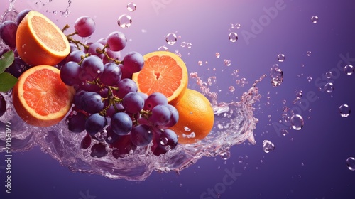 grape and orange fruit with water splash
