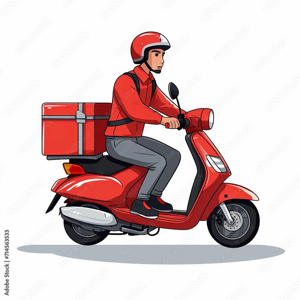 delivery motorbike or scooter driver with courier box on white background delivery motorbike or scooter driver with courier box on white background