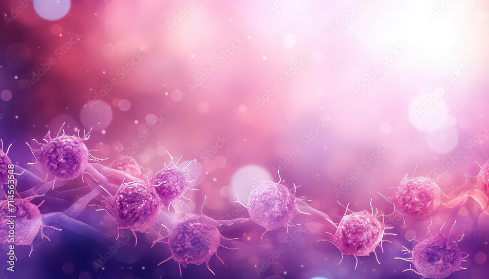 Pink and purple molecules close-up world cancer day concept - obrazy, fototapety, plakaty 