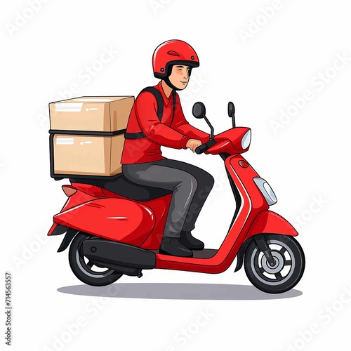 delivery motorbike or scooter driver with courier box on white background © mr Wajed