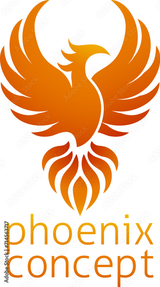 A phoenix fire bird from mythology rising with its wings spread A phoenix fire bird from mythology rising with its wings spread