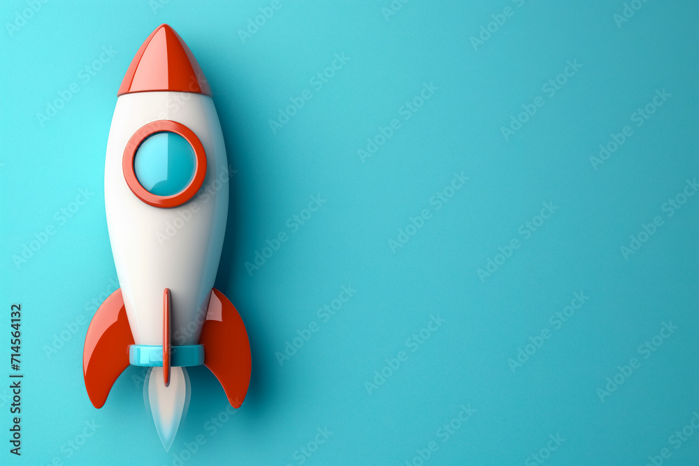 Space rocket on a blue background. Cosmonautics day concept illustration. Place for text, copy space.