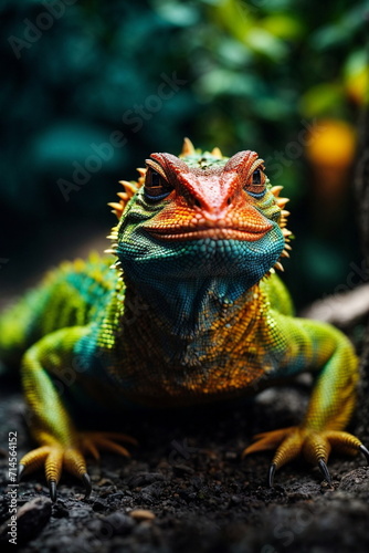 Lizard iguana close up portrait in nature background. Animals poster  wildlife.