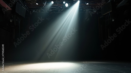 Spotlight on an Empty Stage with Atmospheric Fog