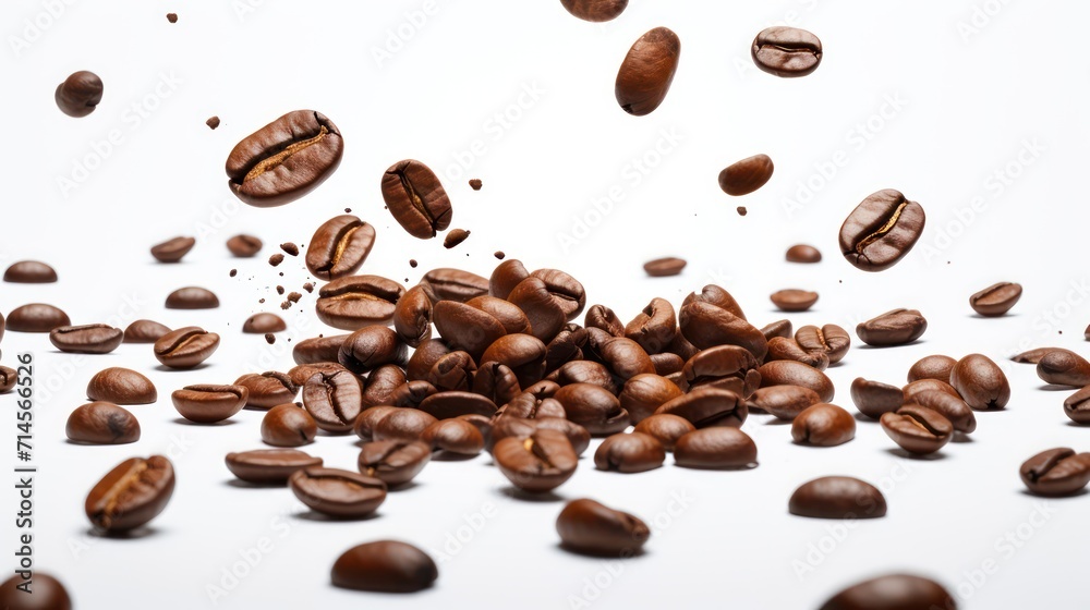 A Close-up view of coffee beans on a white isolated transparent background. A Close-up view of coffee beans on a white isolated transparent background.