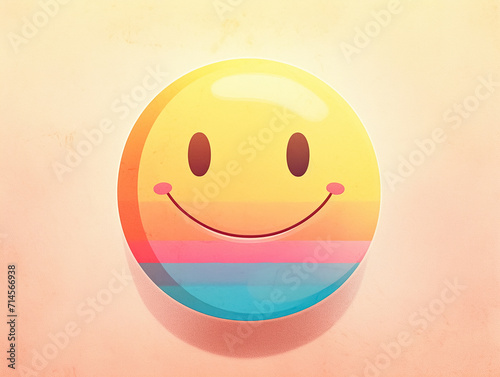 Smiling emoticon on pastel background.