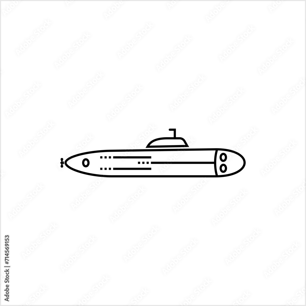 Submarine Icon, Watercraft That Can Wrok, Travel Both Above And Below The Surface Of The Water