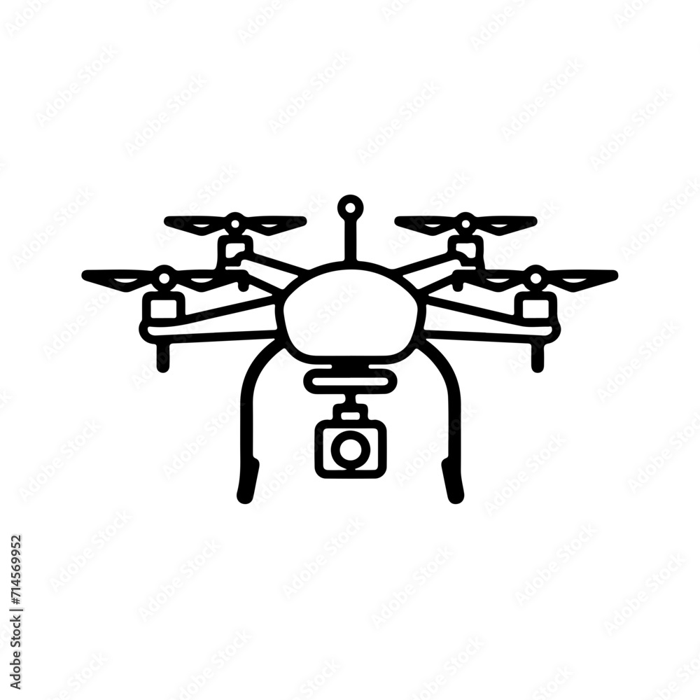 Minimalistic Black Line Drone with Camera Icon Minimalistic Black Line Drone with Camera Icon