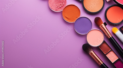 professional colorful makeup tools. makeup products on a colored background