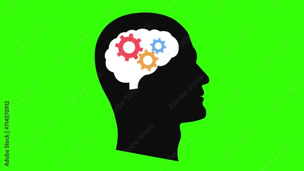 brain thinking animation brain head spinning gear thinking green screen alpha looping animated brain thinking animation brain head spinning gear thinking green screen alpha looping animated
