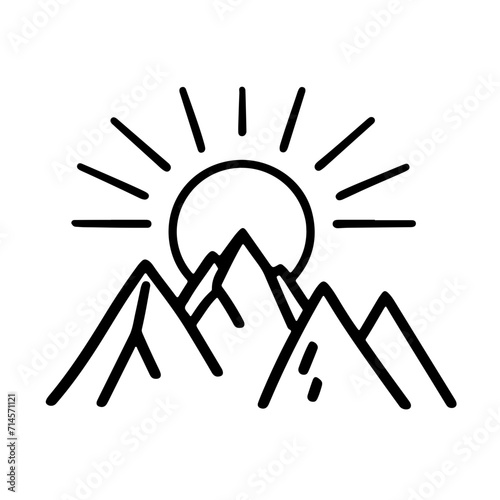 Minimalistic Black Line Sun Rising Over Mountain Icon