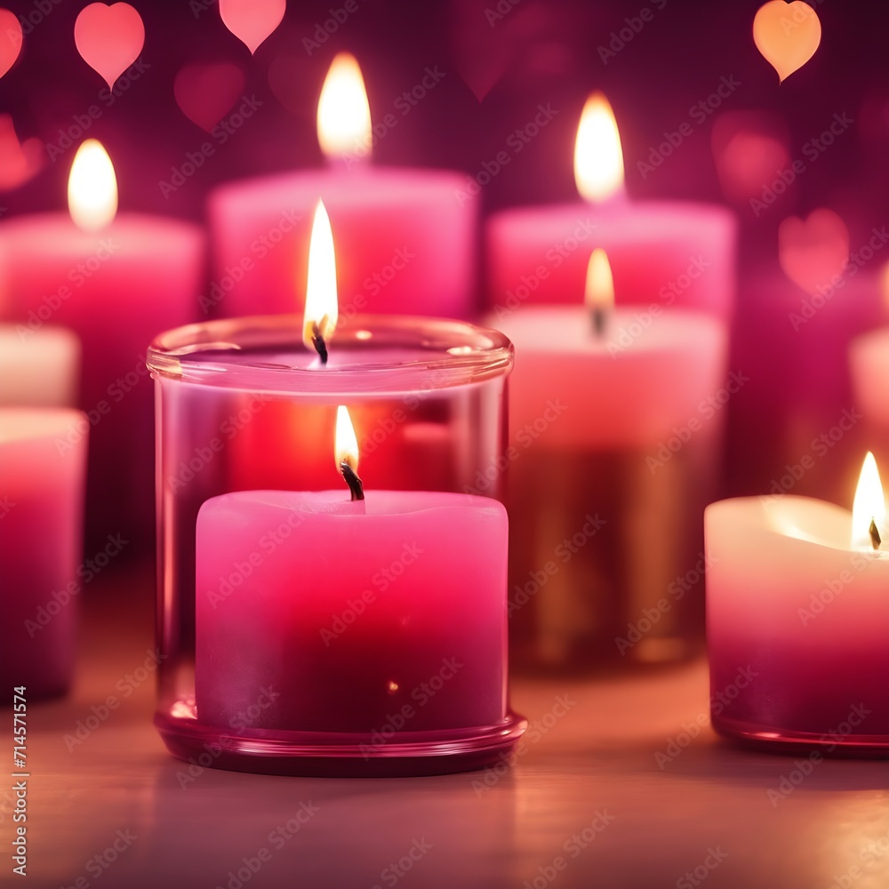 heart and pink candles on blurred bokeh background heart and pink candles on blurred bokeh background