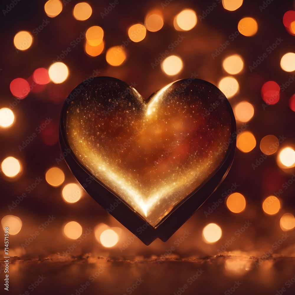 Fototapeta premium Abstract texture of bokeh heart shaped light. Love Valentine day concept. Sparkling light background