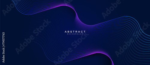 Abstract background with blue glowing wavy lines with technology connection concept. Modern minimal trendy shiny purple lines pattern banner. Vector design for business web space concept photo