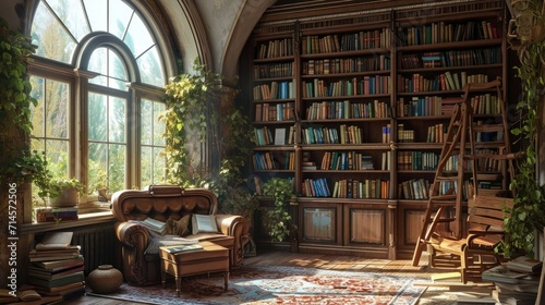 Serene Reading Nook- Escaping into a World of Books and Relaxation