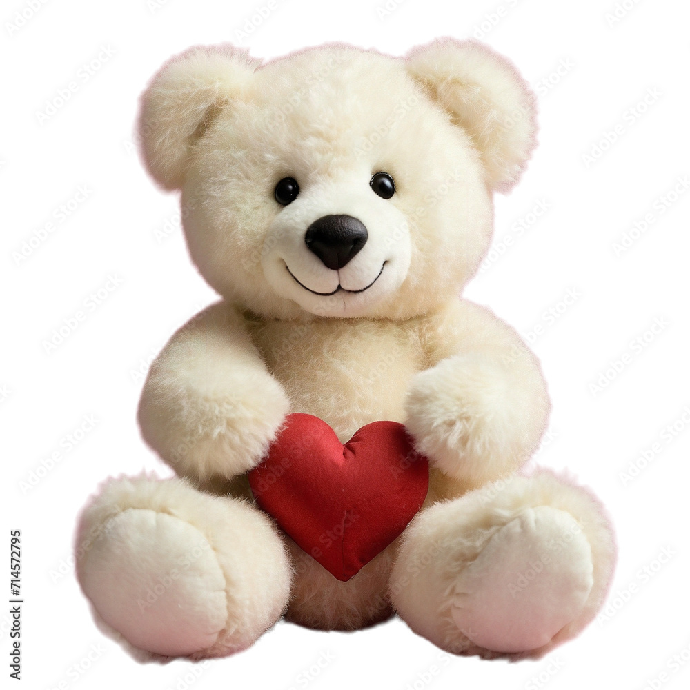 Cute teddy bear with red heart isolated on white, transparent background. Valentine's day celebration Cute teddy bear with red heart isolated on white, transparent background. Valentine's day celebration