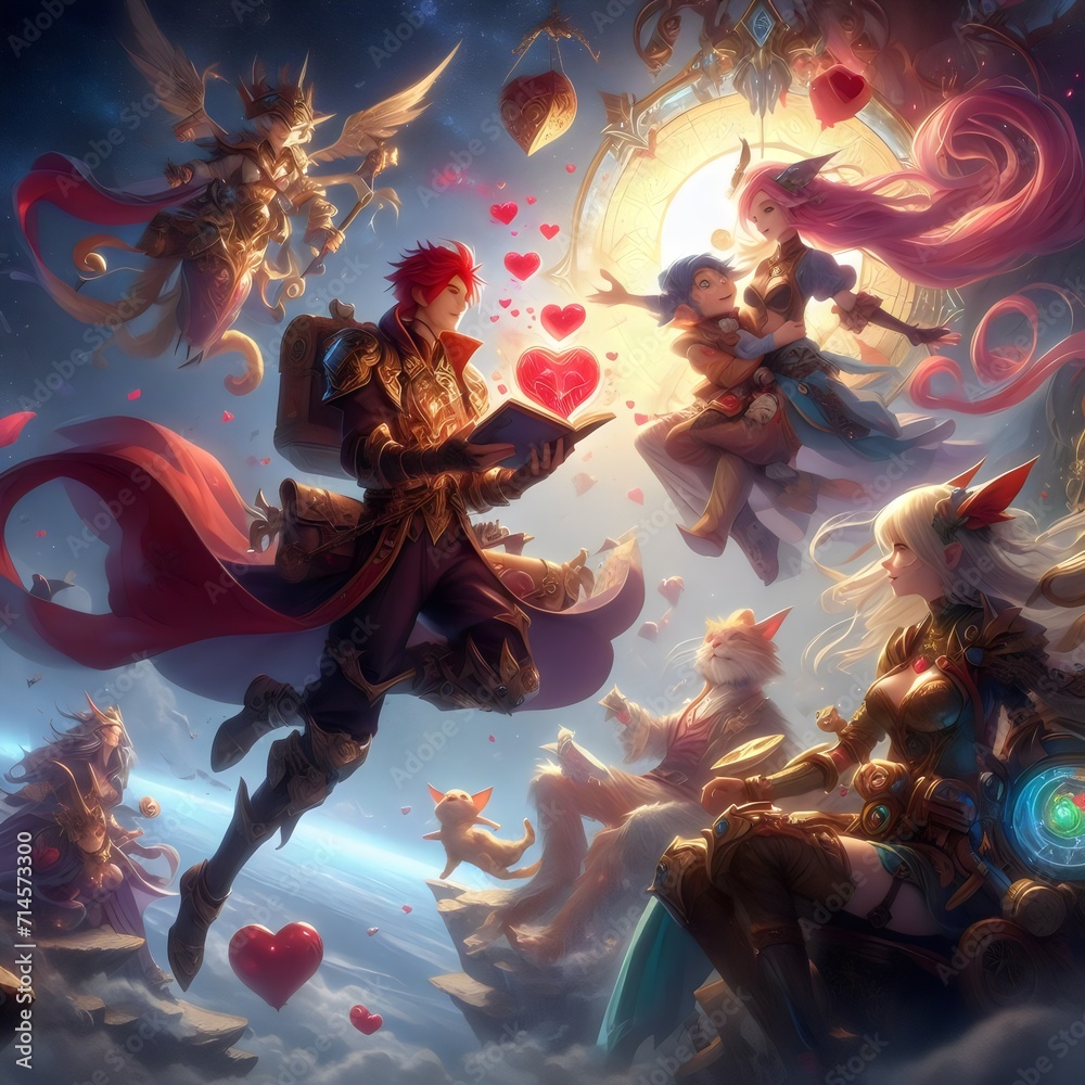 Fantasy characters experiencing love about valentine's day Generative Ai 