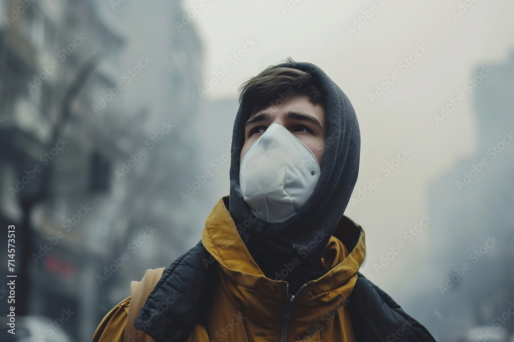 a man wearing a mask against air pollution