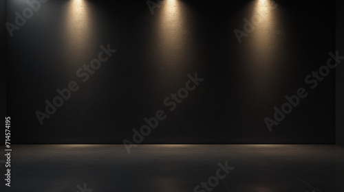 "Spotlight on Simplicity: Dramatic Lighting over Textured Matte Black Wall and Floor - Modern Gallery Space Concept"