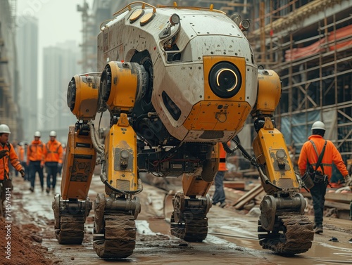 Engineers study and work with robots used on construction sites. © Pattarin