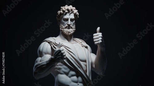 white statue of Greek philosopher Roman Emperor with thumbs up pose. photo