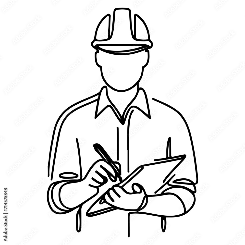 Happy Labour Day worker man wearing hard hat ontinuous one line draw design  black outline drawing Labor Day icon concept sketch of the workers doodle style