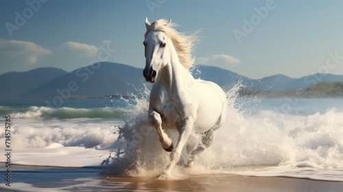 white horse running on the water