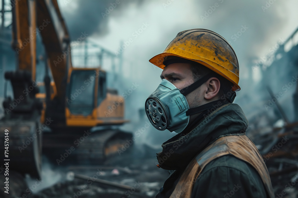 a man wearing a mask against air pollution