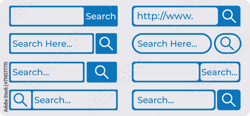 Search bar web isolated elements template for application or interfaces. Website graphic template. Set of search box modern flat design isolated on white background. 