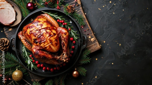 roasted chicken on a black background