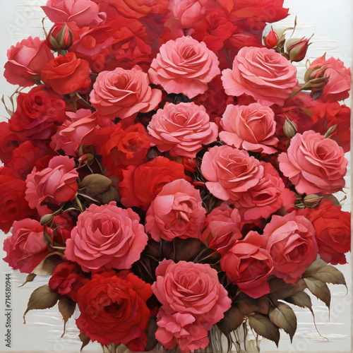 bouquet of red and pink roses for valentine day