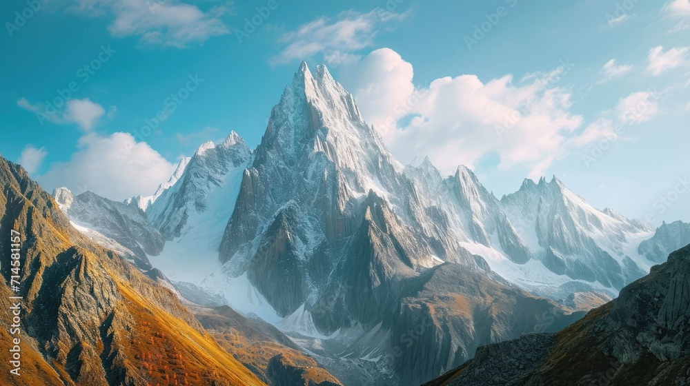 Majestic Mountain Peaks- A Breathtaking Wallpaper Background for Adventurers - obrazy, fototapety, plakaty 