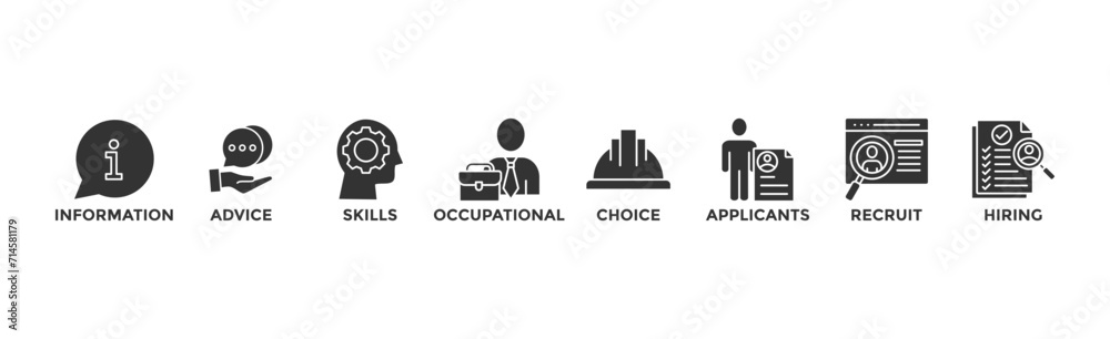 Job fair banner web icon vector illustration concept for employee recruitment and onboarding program with an icon of the information, advice, skills, occupational, applicants, recruit, and hiring