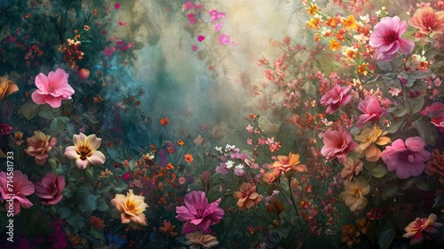Dreamy Floral Wonderland- A Wallpaper Background Blooming with Color and Life © Sri