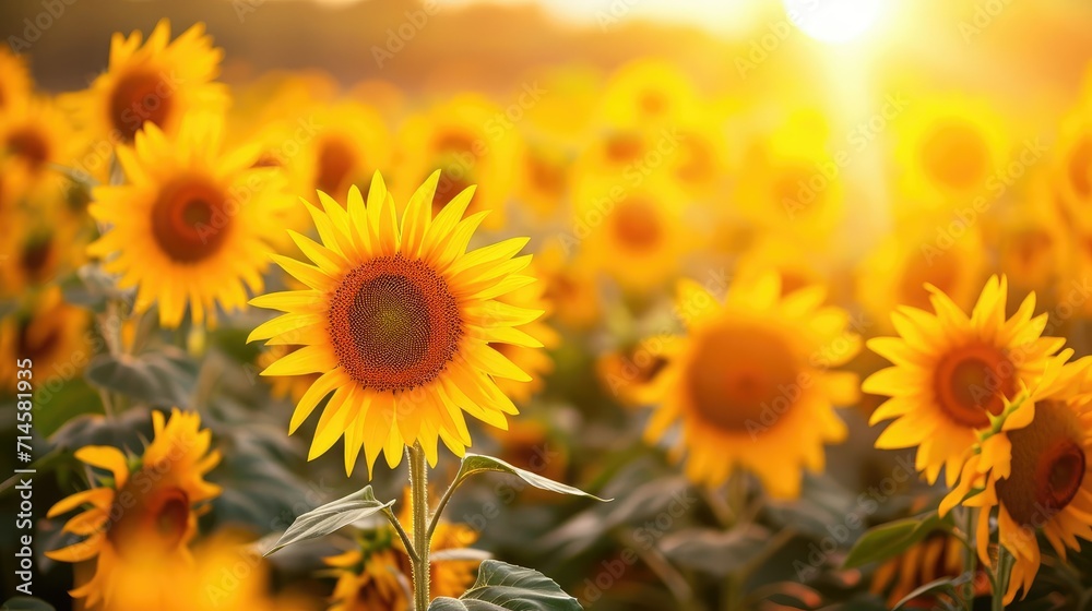 Fototapeta premium Radiant Sunflower Field- A Vibrant Wallpaper Background of Nature's Beauty