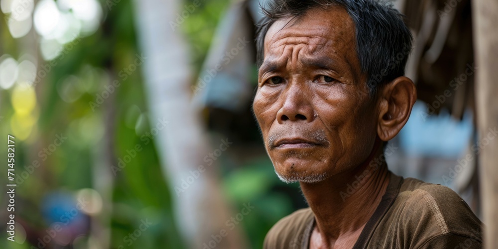 A focused Southeast Asian man with a determined expression, contemplating outdoors. Generative AI. A focused Southeast Asian man with a determined expression, contemplating outdoors. Generative AI.