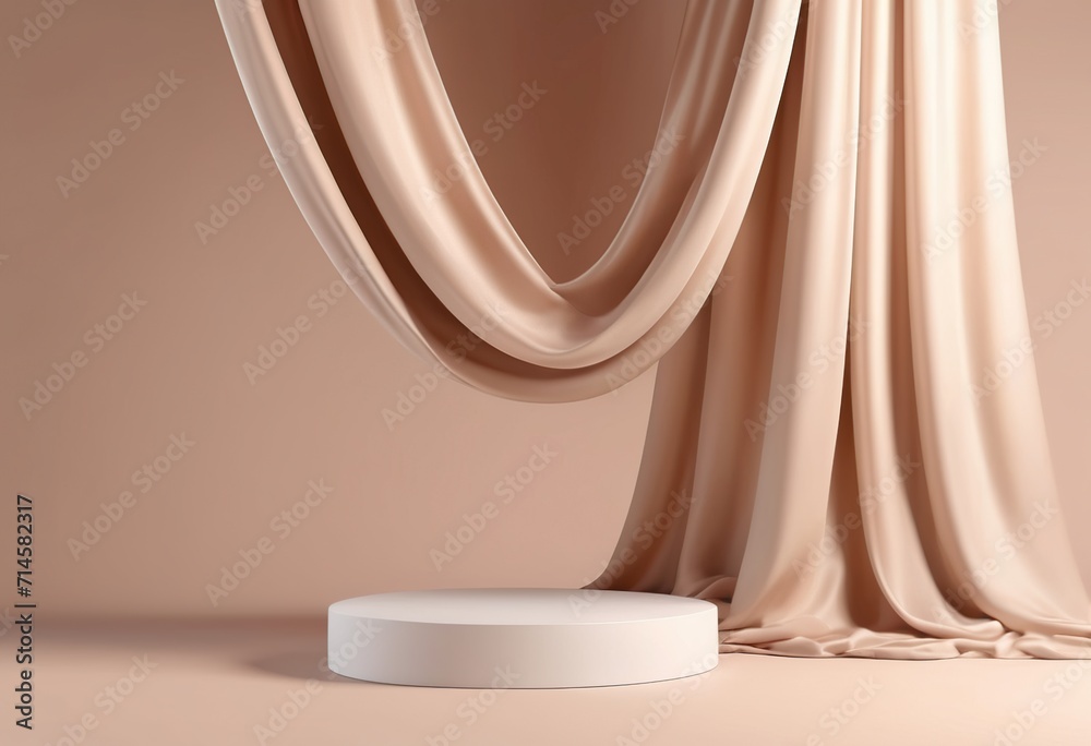 podium on the background of beige curtains