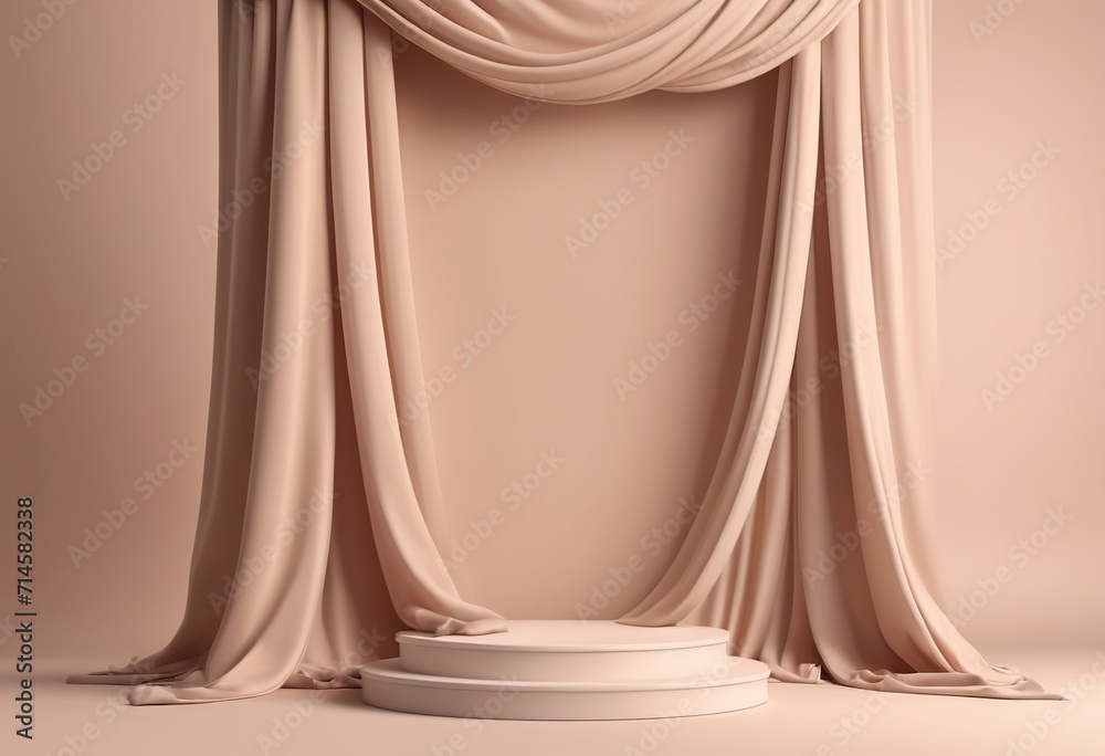 podium on the background of beige curtains